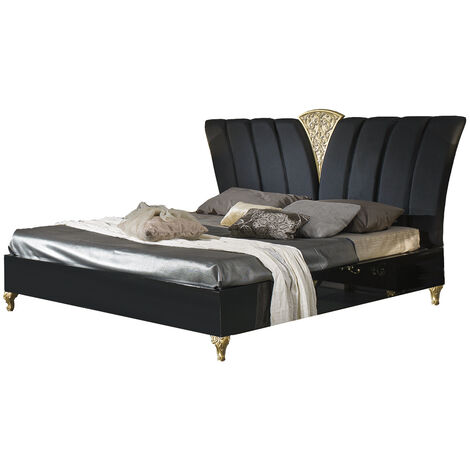 Lit design bois laqué noir et doré Jade 160x200 (1/5)