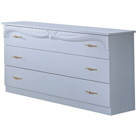 Commode 3 grands tiroirs baroque bois brillant blanc Venize 116cm (1/2)