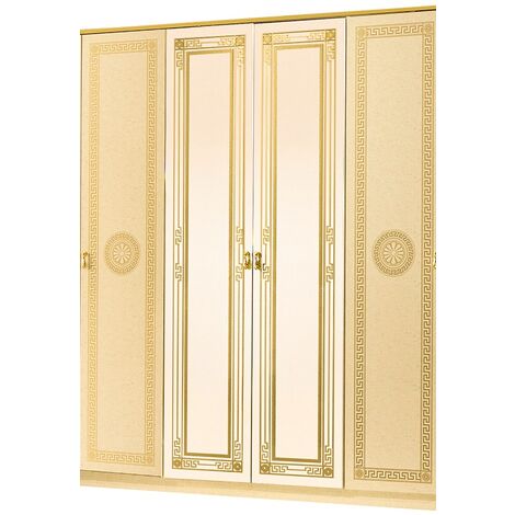 Armoire de chambre 4 portes 2 avec miroirs laqué beige et doré Savana 181cm (1/4)