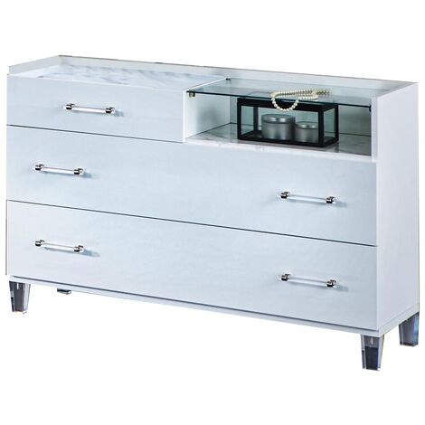 Commode design 3 tiroirs bois blanc laqué et verre transparent à Led Krystal 60cm (1/3)