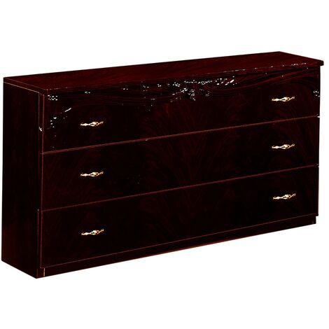 Commode 3 grands tiroirs baroque bois brillant acajou Venize 116cm (1/3)