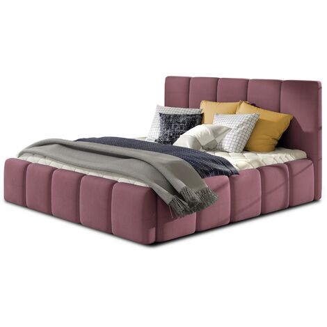 Lit adulte Vika – Velours capitonné sans sommier-Rose-180x200 (1/5)