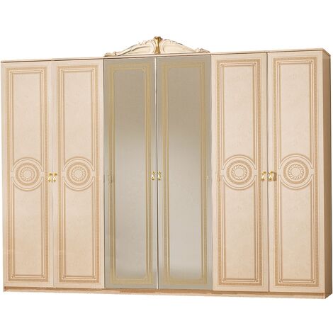 Armoire adulte 6 portes laqué beige Soraya 284cm (1/4)