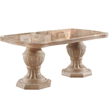 Les Tendances – Table extensible rectangulaire 185 à 230cm – Bois vernis laqué brillant beige et onyx effet marbré – 6 à 10 places – Fabrication italienne