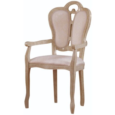 Fauteuil bois laqué beige et assise tissu beige Lesly (1/2)