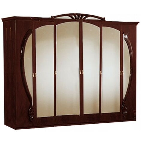 Grande armoire de chambre 6 portes battantes bois brillant acajou Gilda (1/3)
