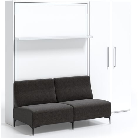 Lit escamotable verticale avec canapé et armoire Marko 160x200-Canapé Moutarde-Structure,Façade Chêne blanc (1/5)