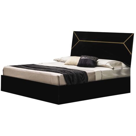Lit design bois noir laqué et tête de lit noire laquée et dorée Diamanto-160x200 (1/3)