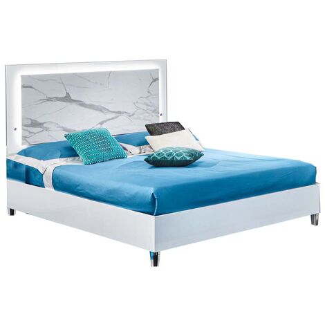 Lit adulte blanc laqué et effet marbré à Led Krystal 160x200 (1/2)