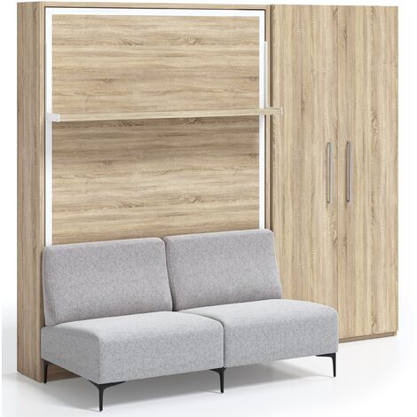 Lit escamotable verticale avec canapé et armoire Marko 120x190-Canapé Moutarde-Structure,Façade Carbone (1/5)