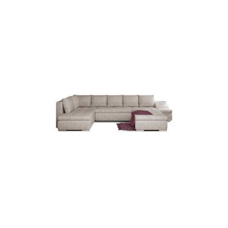 Canapé panoramique convertible JONAZ tissu - Rangement integré-Beige clair-Méridienne A gauche (1/5)