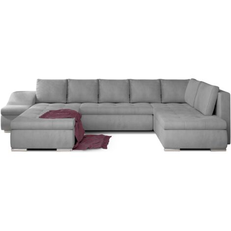 Canapé panoramique convertible JONAZ velours - Rangement integré A gauche-Gris clair-Méridienne A gauche