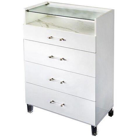 Semainier design 4 tiroirs bois blanc laqué et verre transparent à Led Krystal 84cm (1/2)