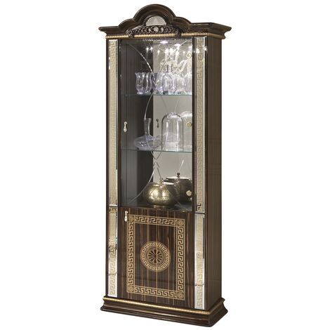 Vitrine 2 portes bois vernis laqué brillant marron et doré Venus 78cm