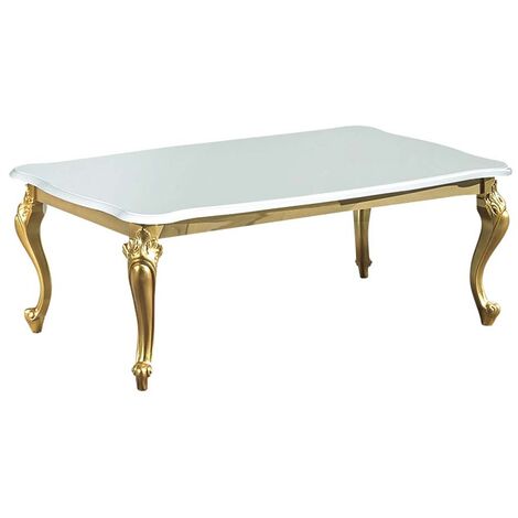 Table basse design bois vernis brillant blanc et doré Jade 130cm (1/2)