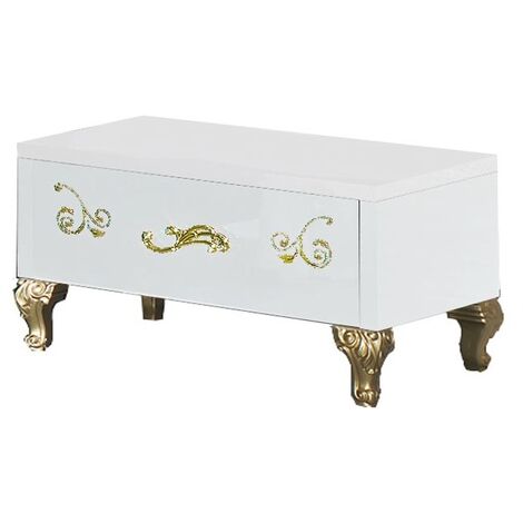 Chevet 1 tiroir design bois laqué blanc et doré Jade 60cm (1/3)