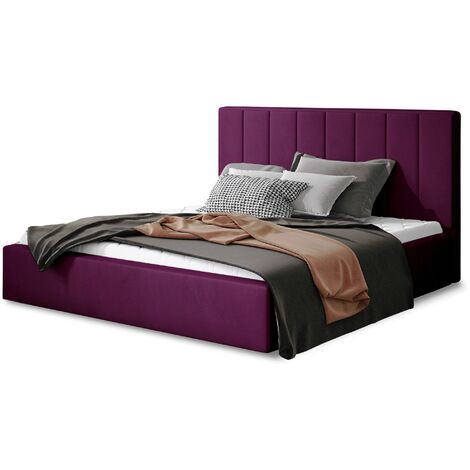 Lit adulte avec sommier Vareza – Velours matelassé avec sommier-Prune-200x200-Version avec sommier (1/5)