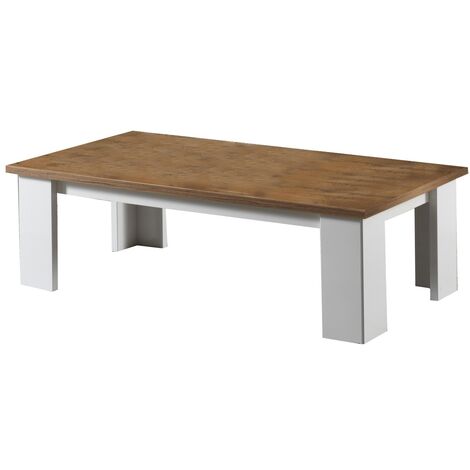 Table basse rectangulaire bois Oak et blanc brillant Sting 120cm (1/4)
