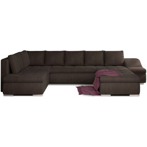 Canapé panoramique convertible JONAZ velours - Rangement integré A droite-Marron-Méridienne A droite (1/5)