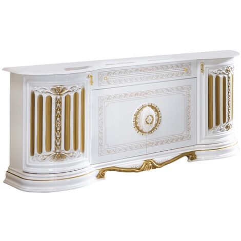 Buffet 4 portes 1 tiroir bois laqué vernis laqué brillant et doré Lesly 168cm