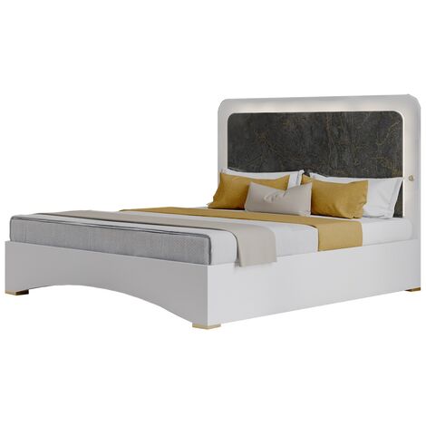 Lit blanc et gris brillant marbré doré avec Led Dova-160x200 (1/3)