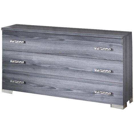 Commode 3 grands tiroirs bois chêne grisé Nikoza 116cm (1/3)