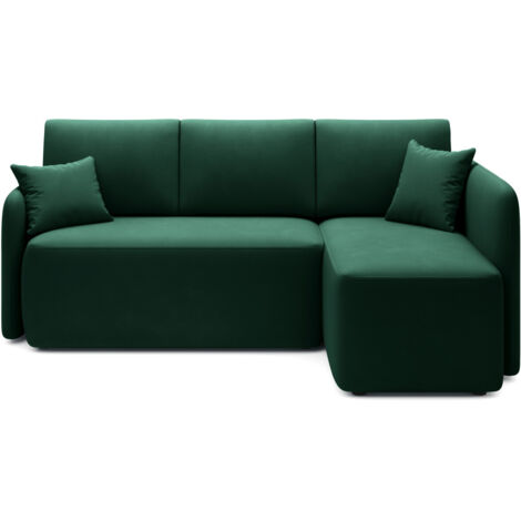 Petit canapé d'angle convertible 3 places tissu TAKIN 206cm angle droit-Vert-angle droit (1/5)