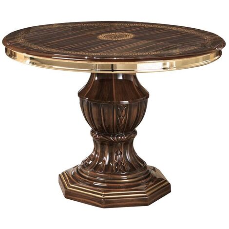Les Tendances – Table à manger ronde extensible 110 à 160 cm – Bois laqué brillant marron et doré – 6 à 10 places – Fabrication italienne