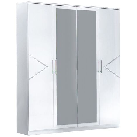 Armoire de chambre design 4 portes battantes bois blanc laqué et métal argenté Diamanto 182cm (1/3)