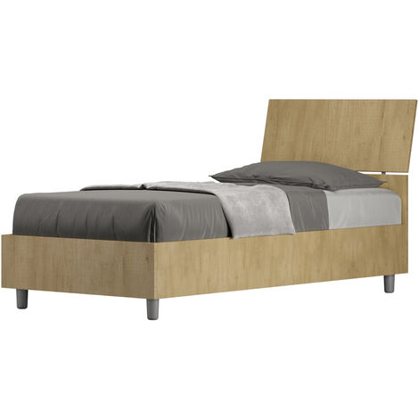 Lit en bois avec tête de lit inclinée Renoma-Couleur Marron clair-80x200-Version coffre de rangement (1/5)