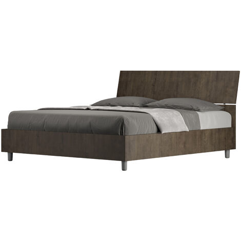 Lit en bois avec tête de lit inclinée Renoma-Couleur Marron Foncé-160x200 (1/5)