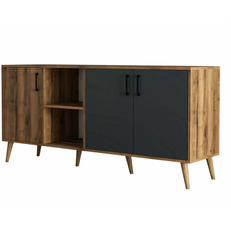 Buffet en bois foncé et anthracite 4 portes Texane 180cm (1/5)