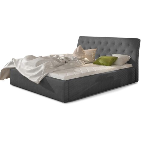 Lit velours capitonné Venizia avec sommier-Gris-180x200-Version avec sommier (1/5)
