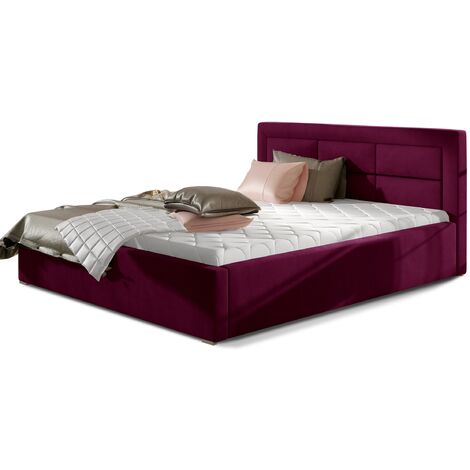 Lit moderne velours capitonné RIZARO - Avec ou sans rangement avec sommier-Magenta foncé-200x200-Version avec sommier (1/5)