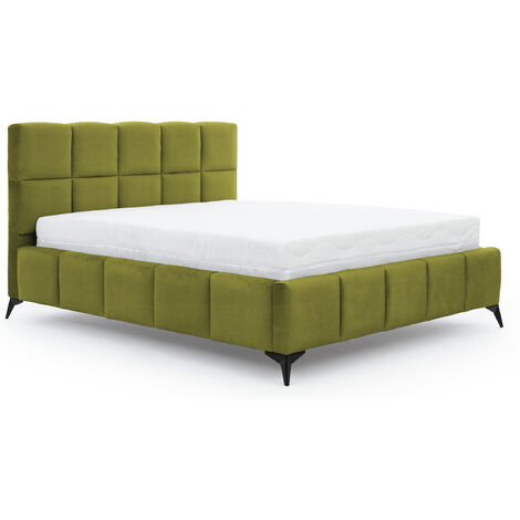 Lit coffre Mister prestige - Revêtement velours capitonné-Vert kaki-160x200 (1/4)