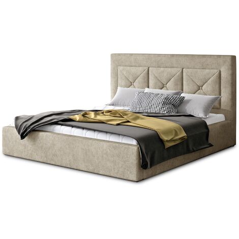 Lit moderne en tissu CLARIN - Avec ou sans rangement avec sommier-Beige-140x200-Version avec sommier (1/5)