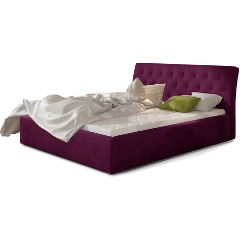 Lit velours capitonné Venizia avec sommier-Magenta foncé-180x200-Version avec sommier (1/5)