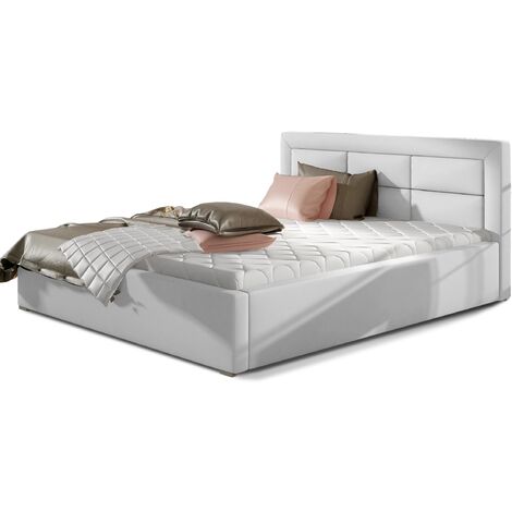 Lit moderne simili cuir capitonné RIZARO - Avec ou sans rangement-Blanc-180x200-Version avec sommier (1/5)
