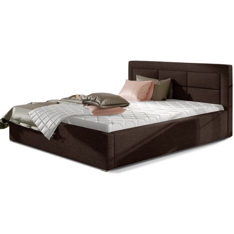 Lit moderne tissu capitonné RIZARO - Avec ou sans rangement avec sommier-Marron-180x200-Version avec sommier (1/5)