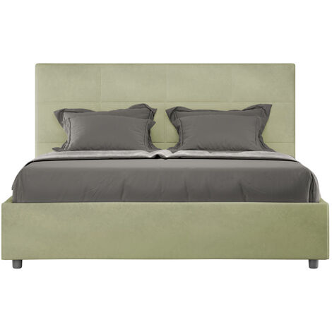 Lit capitonné microfibre Mira-Couleur Vert amande-140x190-Option Avec sommier (1/5)