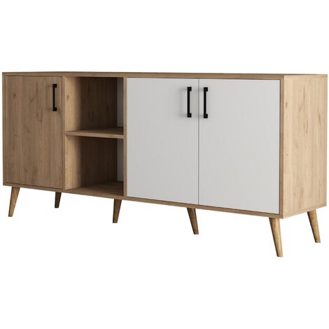 Buffet Chêne clair et blanc 4 portes Texane 180cm (1/5)