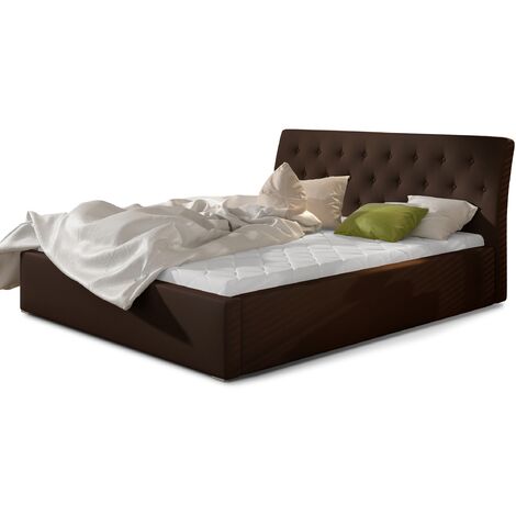 Lit simili cuir capitonné Venizia avec sommier-Marron-160x200-Version avec sommier (1/5)