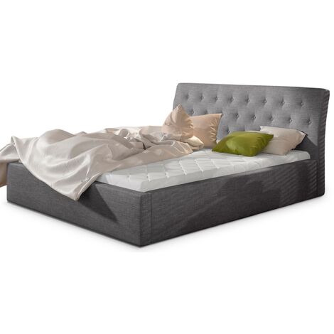 Lit tissu capitonné Venizia avec sommier-Gris clair-200x200-Version avec sommier (1/5)