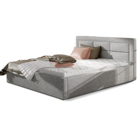 Lit moderne tissu capitonné RIZARO - Avec ou sans rangement avec sommier-Gris clair-180x200-Version avec sommier (1/5)