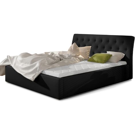 Lit simili cuir capitonné Venizia avec sommier-Noir-200x200-Version avec sommier (1/5)