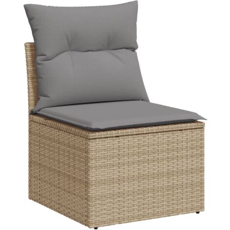 Canapé de jardin sans accoudoirs coussins beige résine tressée (1/5)