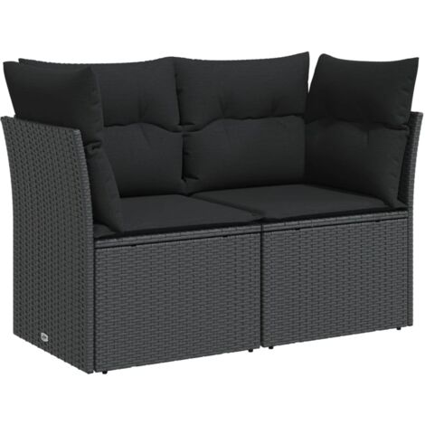 Canapé de jardin avec coussins 2 places noir résine tressée (1/5)