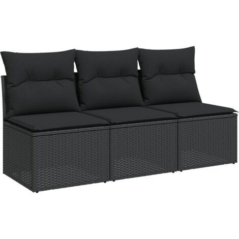 Canapé de jardin avec coussins 3 places noir résine tressée (1/5)