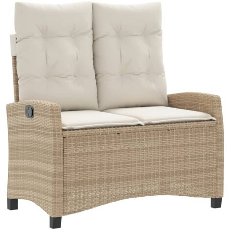 Banc inclinable de jardin avec coussins beige résine tressée (1/5)