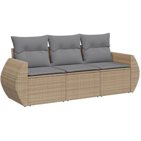 Salon de jardin avec coussins 3 pcs beige résine tressée (1/3)